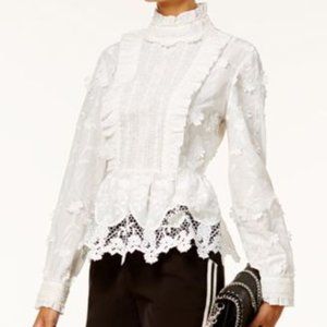 Anna Sui x INC Off White Lace Peplum Top